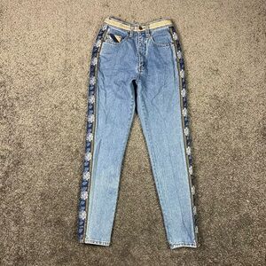 90s Limited Jeans Floral Embroidered Side Stripe Denim Pants 4 High Rise Skinny
